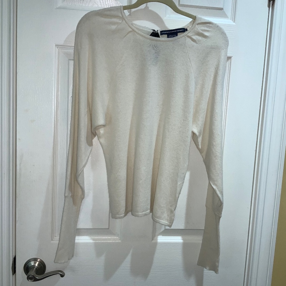 Ralph Lauren Sport merino wool/angora blend bow back knit top Sz L keyhole back